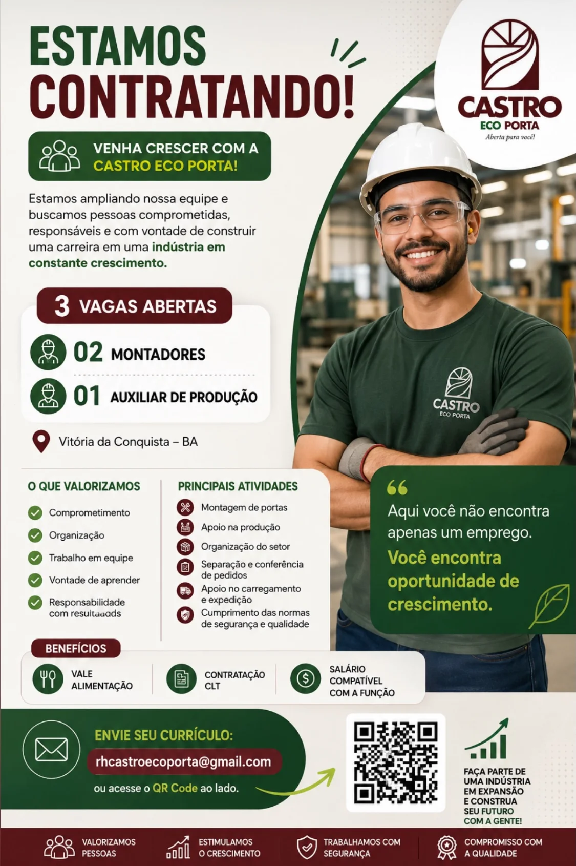 Vaga de Montadores e Auxiliar de Produção - CASTRO ECO PORTA